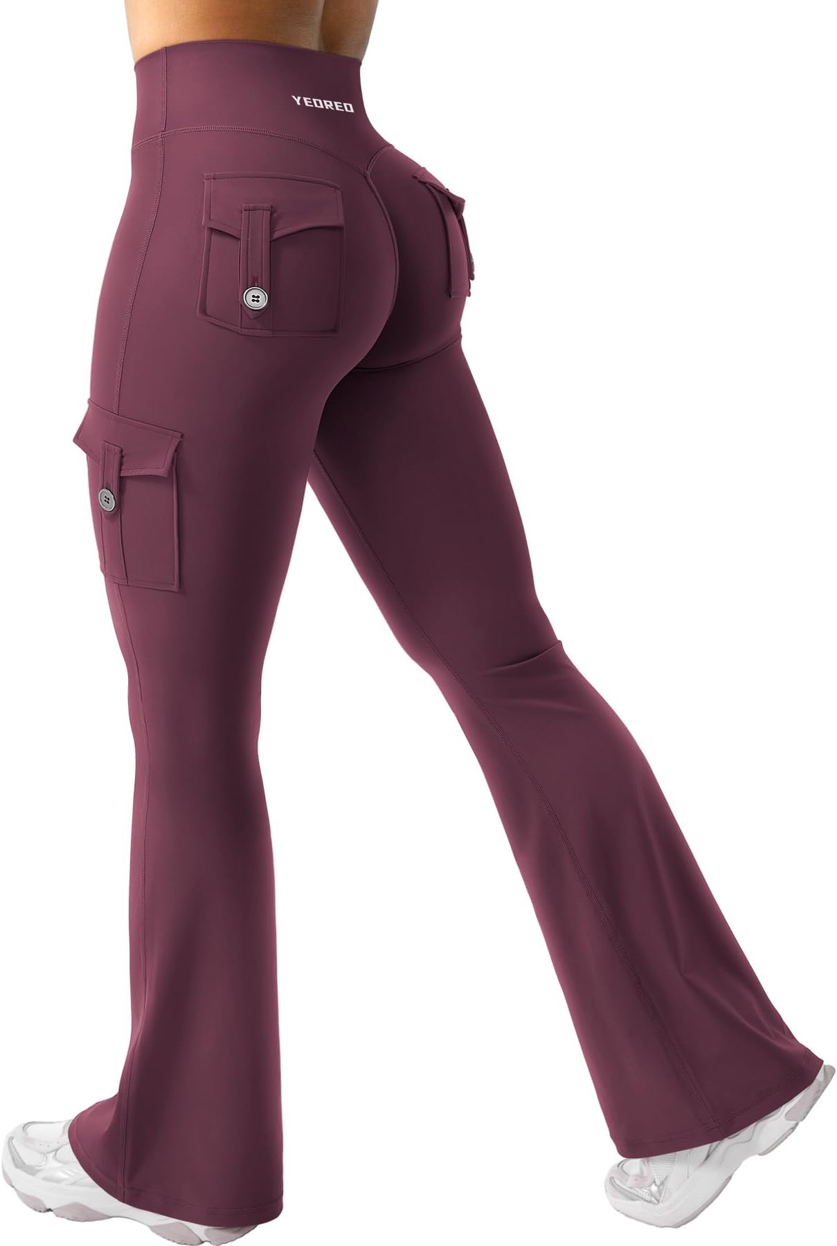 YEOREO CoreFlex Women's Flare Leggings with 4 Pockets Invisible Scrunch Butt Sports Leggings High Waist Flared Trousers Workout Seamless Push Up Opaque Yoga Gym Leggings