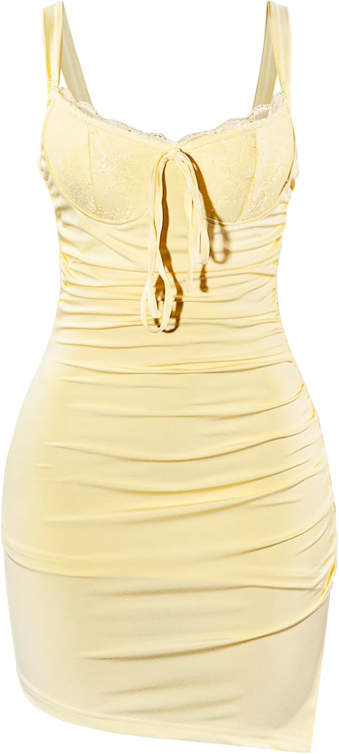 Sedrinuo Women's Summer Mini Dresses Sleeveless Sweetheart Neck Lace Trim Split Party Bodycon Dresses - Image 5