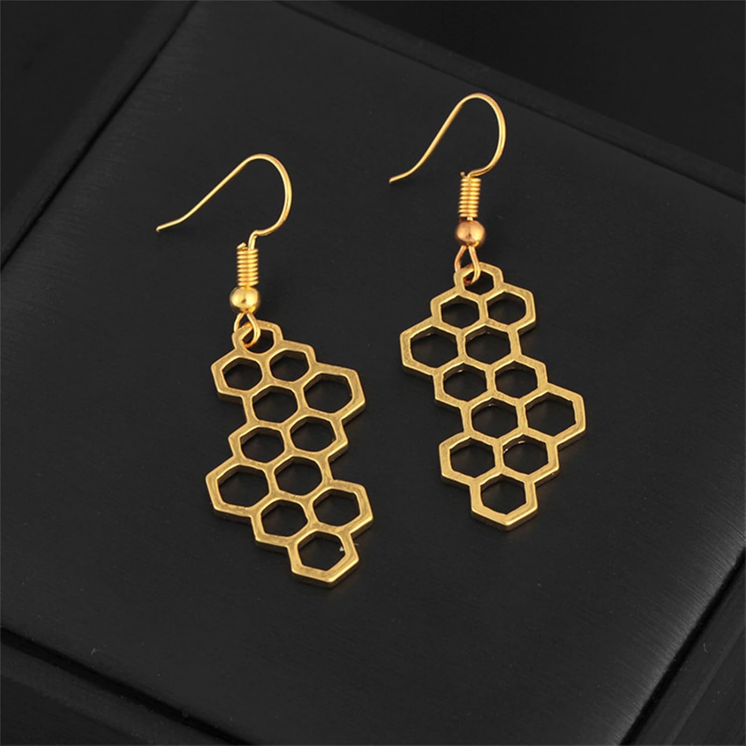 Gold Honeycomb Beehive Earrings for Women Dainty Simple Hollow Out Bee Insect Home Bee Hive Hexagon Geometric Shaped Silver Plated Dangle Drop Earrings for Minimalist Birthday Fashion Jewelry Gifts - Image 3