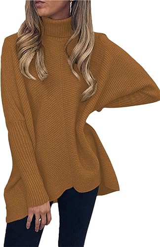 Miniatura 3 de Caracilia Suéter de manga larga con cuello alto para mujer, dobladillo irregular, informal, suéter de punto