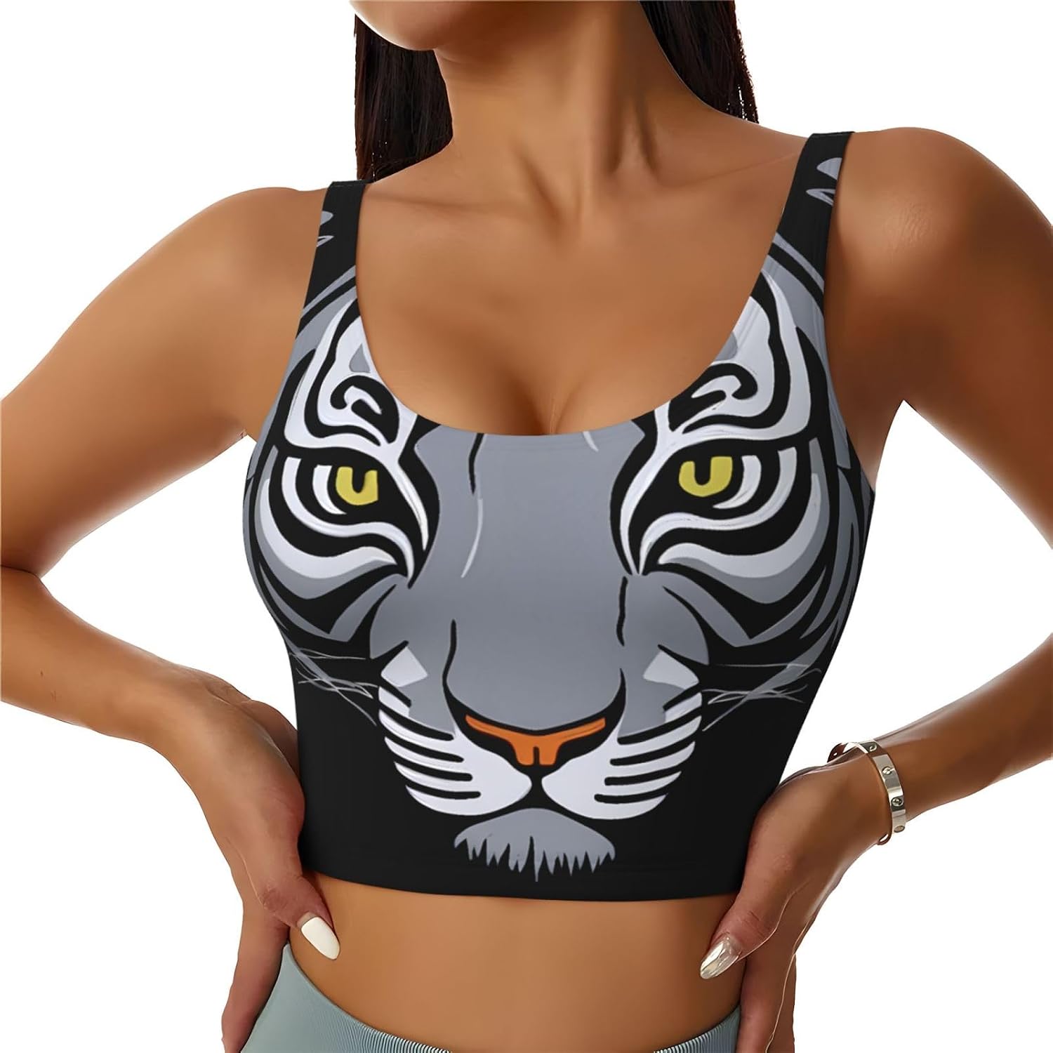 Women's Sports Vest Black and White Tiger Head Printed Soft, Comfortable, Lightweight, and Breathable