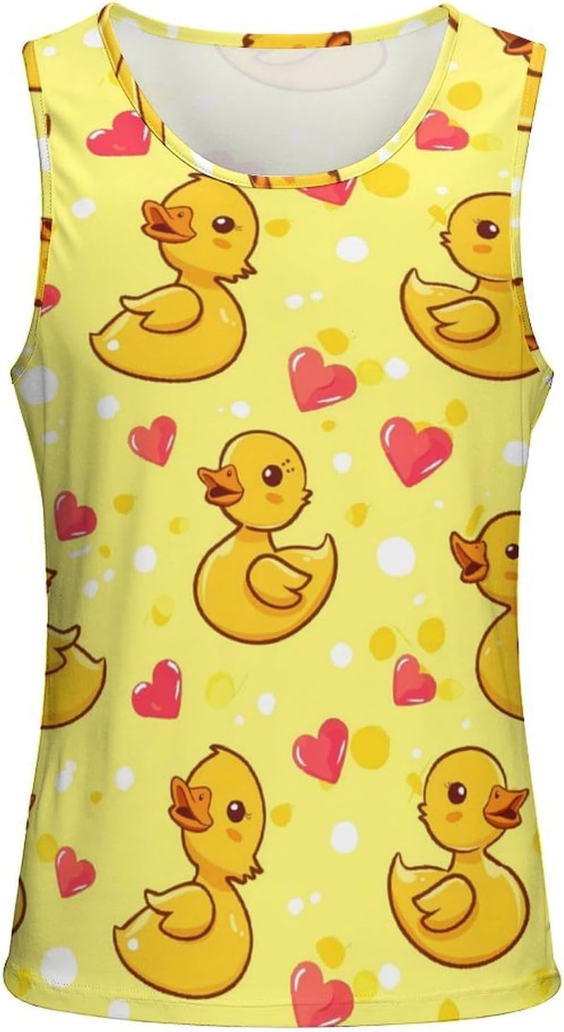 Cute Rubber Duck Men's Tank Top Sleeveless Muscle Shirts Vest Beach T Shirts for Workout Gym