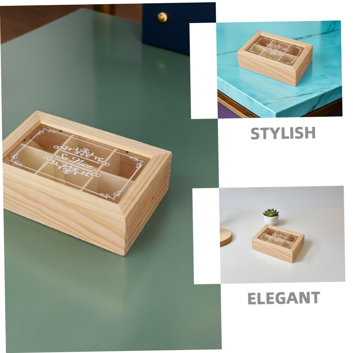 Gatuida 2 Piezas Caja Organizadora de Madera para Escritorio con Tapa Acrílica Transparente Compartimentos Almacenamiento para Bolsas de Té Azúcar y Objetos