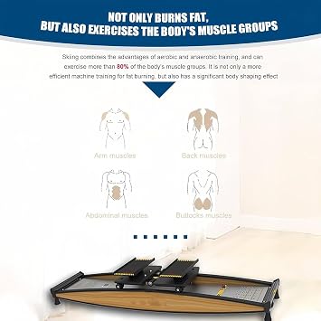 Ski Training Machine, Indoor Ski Cross Trainer Machine, Stair Steppers, 150kg/330lb Load, With Walking Stick and Floor Mat, For Surfing, Skiing, Hockey Training