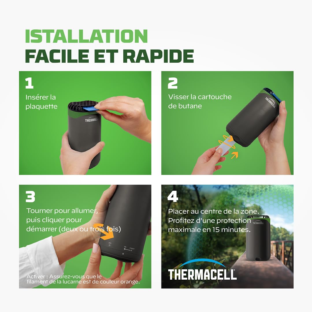 THERMACELL Diffuseur Répulsif Anti Moustiques - 15m² - 12h - Blanc | Sans Fil, Nomade - Extérieur, Jardin, Terrasse, Piscine - Effet Rapide, Inodore - Recharges Incluses - THNATHALOBLANC