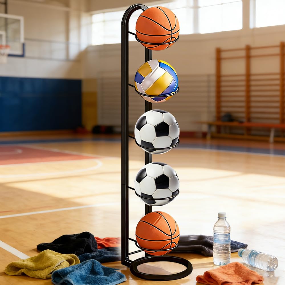 Rastrelliera per Palloni da Basket 5 Livelli, Scaffale Verticale di Stoccaggio
