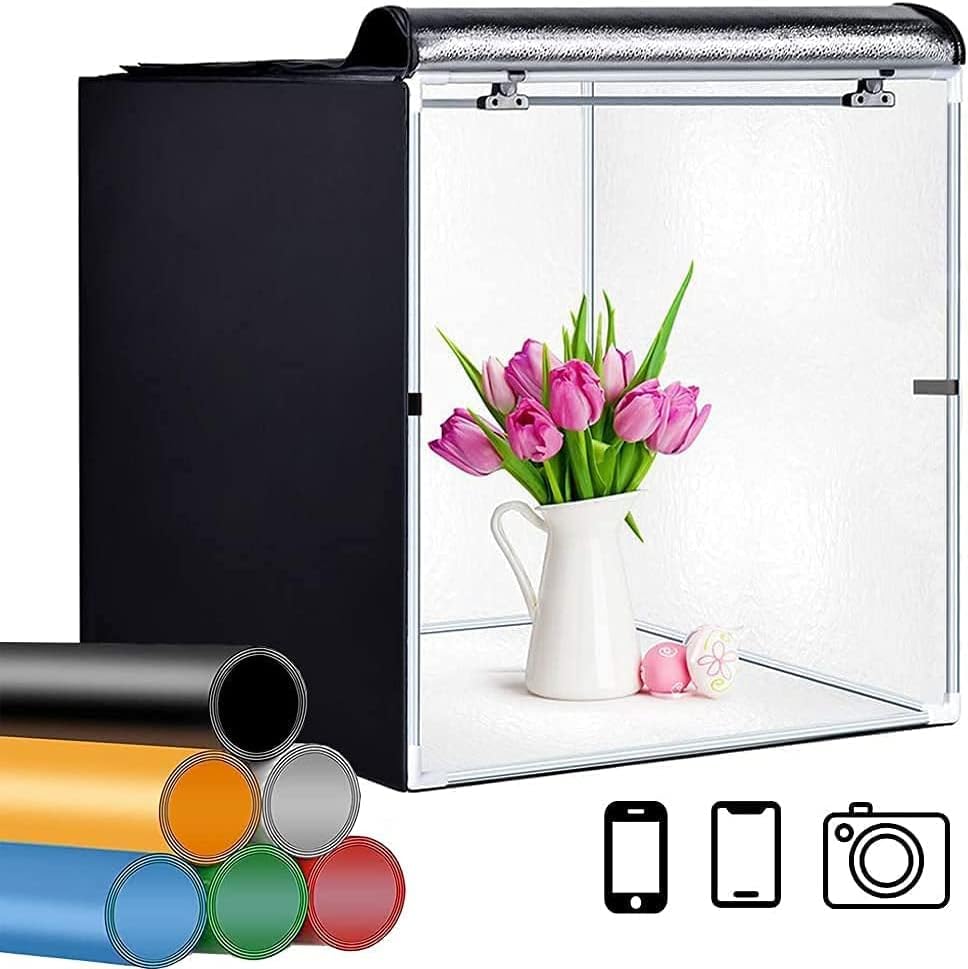 Lightbox, GLZ 32x32 Inch Photo Studio Light Box Shooting Tent Kit with Dimmable and Movable LED Lights, Carry Bag and 6 Color backdrops for Photoshoot (White Black Orange Blue Green Red)