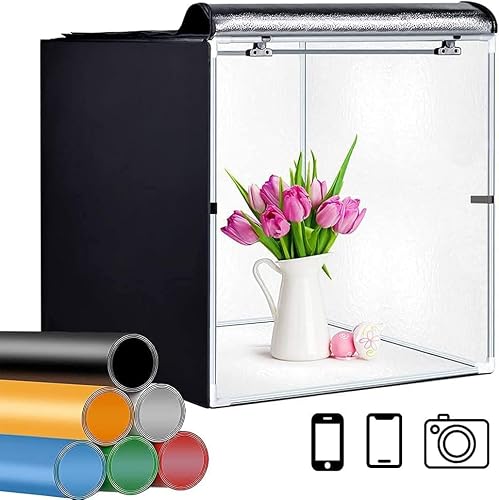 Lightbox, GLZ 24x24 Inch Photo Studio Light Box Shooting Tent Kit with Dimmable and Movable LED Lights, Carry Bag and 6 Color backdrops for Photoshoot (White Black Orange Blue Green Red)