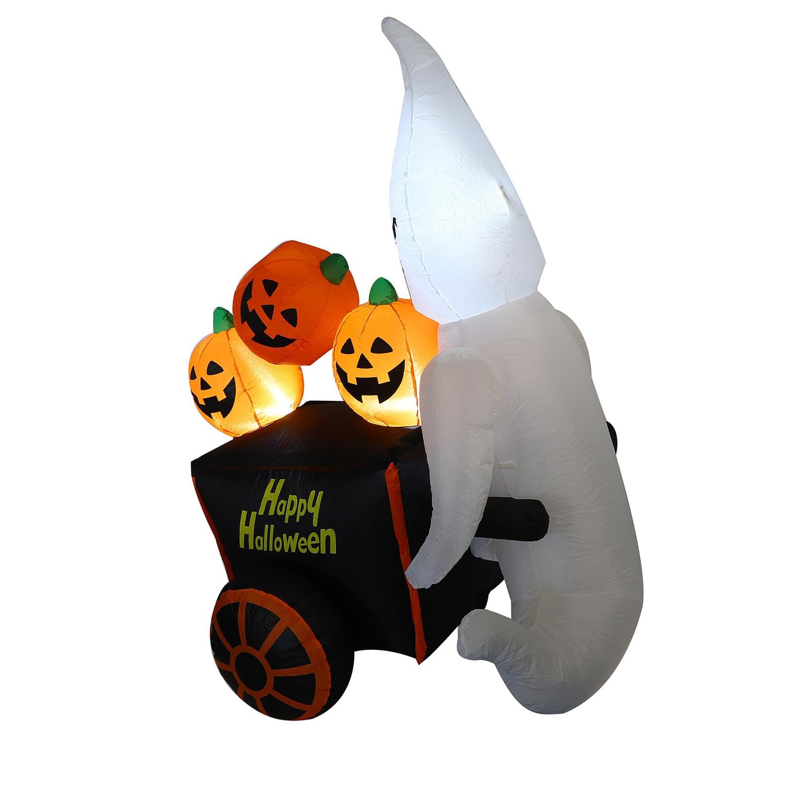 Décoration Gonflable d'Halloween TISHITA : Chariot à Citrouille et Fantôme en Nylon pour Pelouse