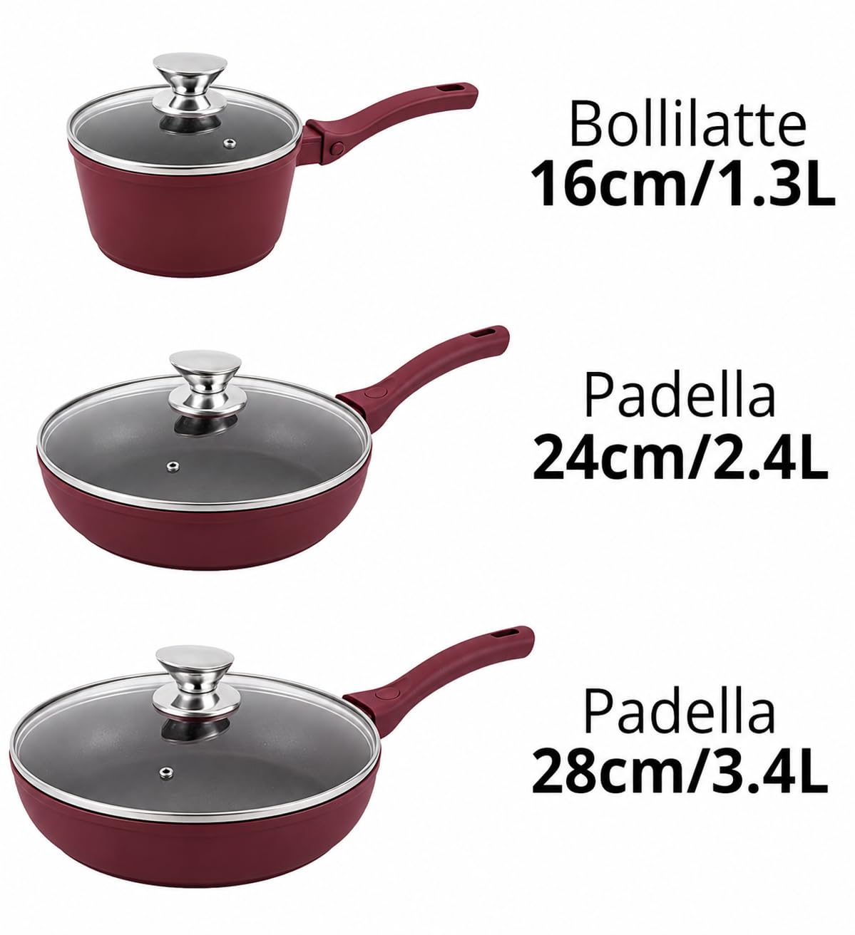 Set di Pentole 23 Pezzi Antiaderente con Coperchi in Vetro Batteria di Pentole e Padelle con Manici Removibili, Mestoli in Silicone Adatte a Tutti i Piani di Cottura, Induzione Inclusa (Rosso)
