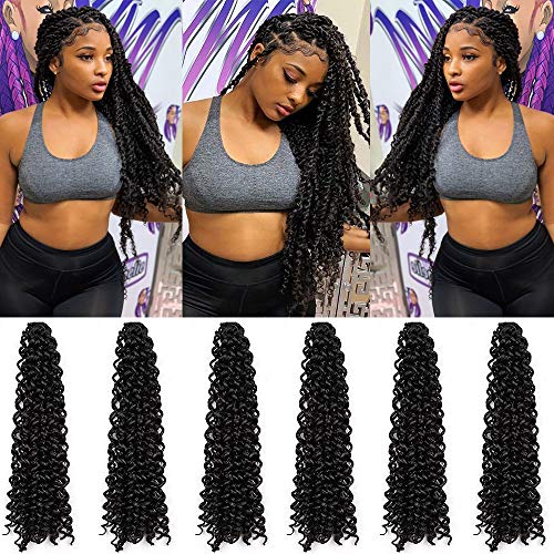 6 Packs Passion Twist Hair 18 Inch Deep Wave Synthetic Braids for Passion Twist Crochet Braiding Hair Goddess Locs Long Bohemian Locs Hair (30Strands/Pack, 1B#)