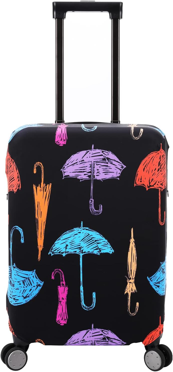 Travel Luggage Sleeve Cover Anti Scratch Dust Proof Suitcase Cover Protector Fits 23-26 Inch Luggage (M, Black,Umbrella), Black-Umbrella, M (23-26 inch luggage), Stretchy Washable Luggage