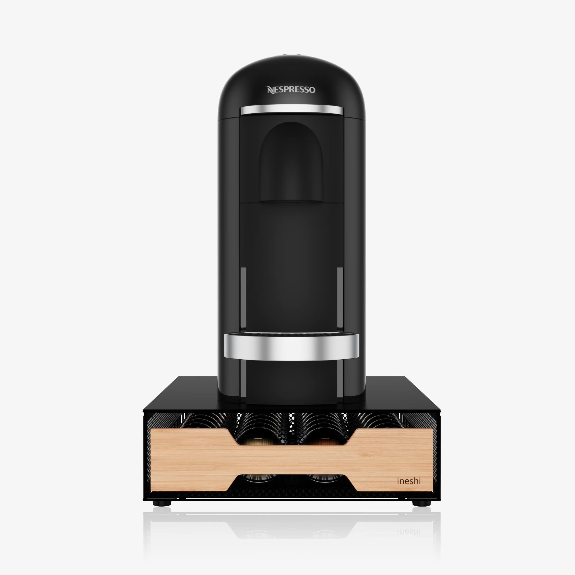 ineshi Bamboo Podstash for Vertuo - Coffee Pod Storage Drawer/Holder/Compatible with Nespresso, Holds 40 (Carbon Black)