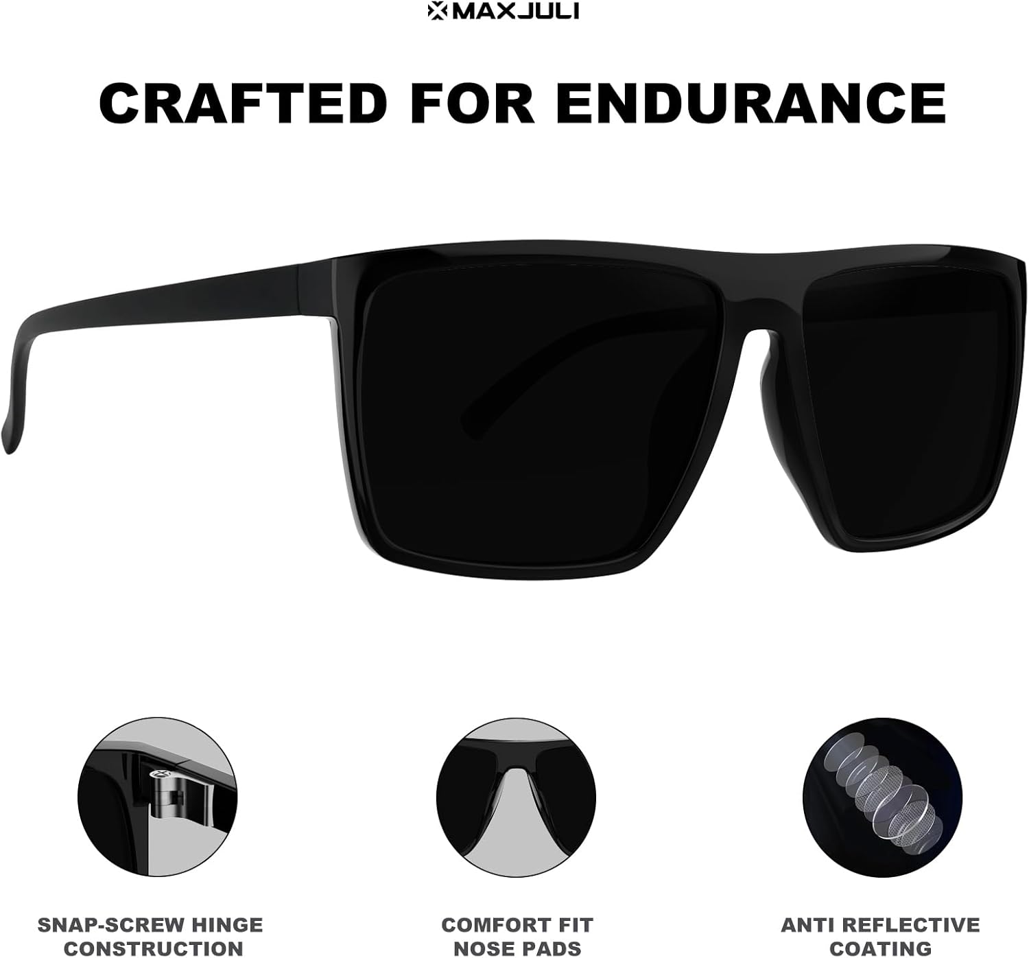 MAXJULI Polarized Sunglasses for Men Lightweight TR90 UV400 Protection Square Sun Glasses Black/Super Dark 8142 - Image 3