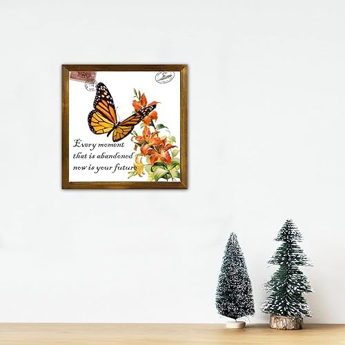 Miniatura 3 de luckluccy Letrero de madera enmarcado con texto en inglés Every Moment That is Abandoned diseño de flores de mariposa amarilla decoración del hogar