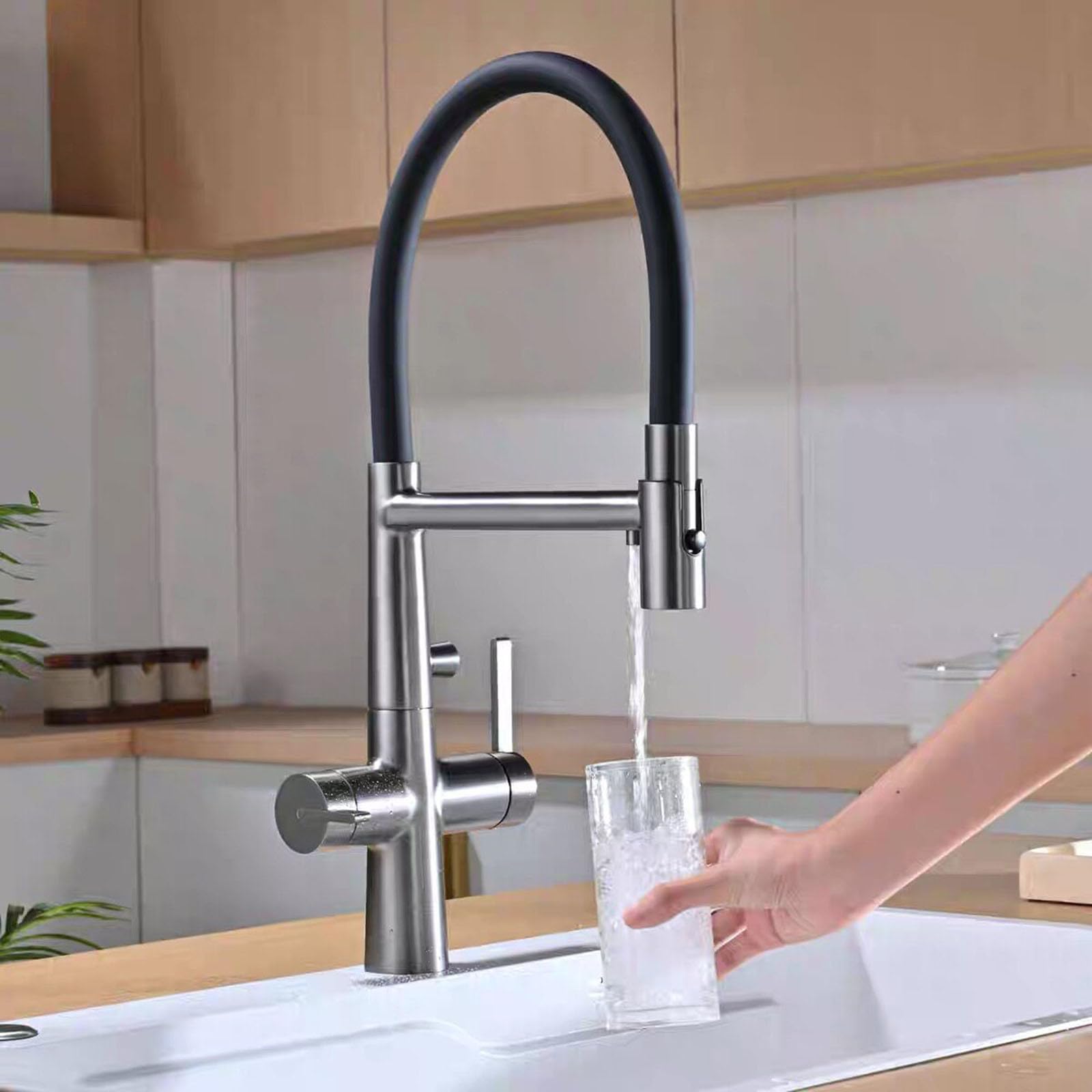 Grifo Cocina Flexible con Osmosis 4 Modos Rotación 360° Grifo Fregadero Extensible Cobre,gris Pistola
