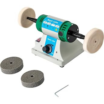 Bench Polishing Machine Table Polisher 320 W Table Polisher Polishing Machine Small 800-10000 rpm Adjustable Small with 2 Fabric Wheels and 2 Fibre Abrasive Wheels
