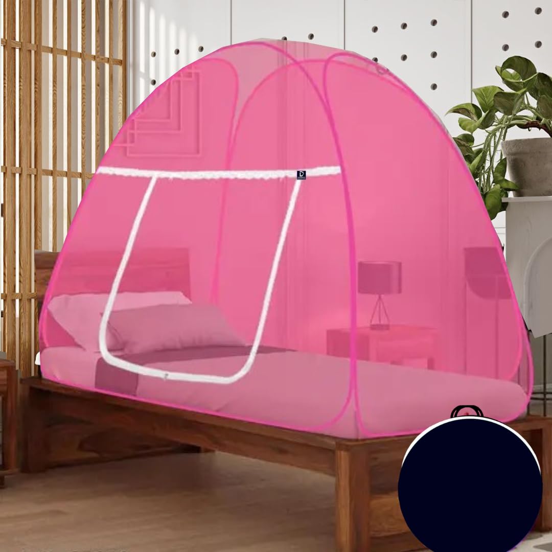 Pink Single Bed Tent Mosquito Net | Net Machardani | Polyester Foldable Insect Protection Canopy for Home, Travel & Outdoor Use-picture-38