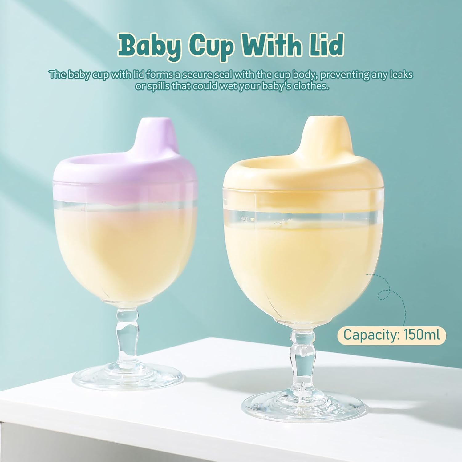 Toyvian Baby Goblet Cup 5.51 Inch High-Legged Non Spill Toddler Water Cup for Kids Juice Milk Drinking Learning to Drink