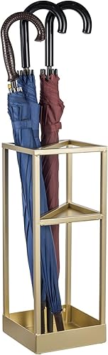 Miniatura 4 de MyGift Paraguas de entrada independiente de metal geométrico de 20 pulgadas de alto, moderno tono latón, soporte para paraguas o bastón con estante