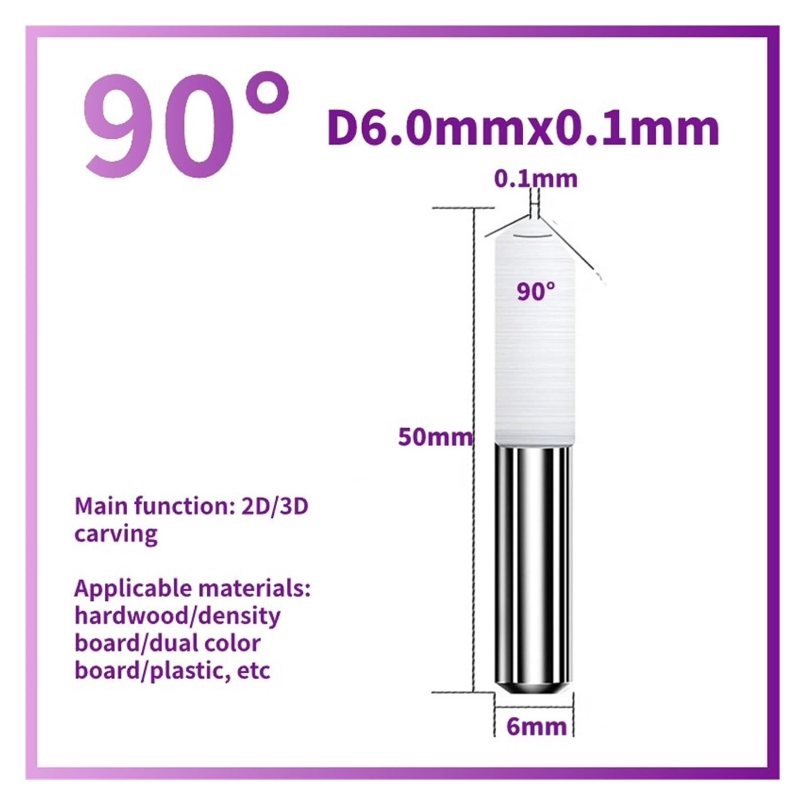 Gravierstichel D3.175 x10/15/20 Grad 2D 3D Fräser Schaft Wolframkarbid V-Form PCB Gravur Bit CNC Router Bit for Acryl PVC(3pcs,D6-0.1mmx90degree)