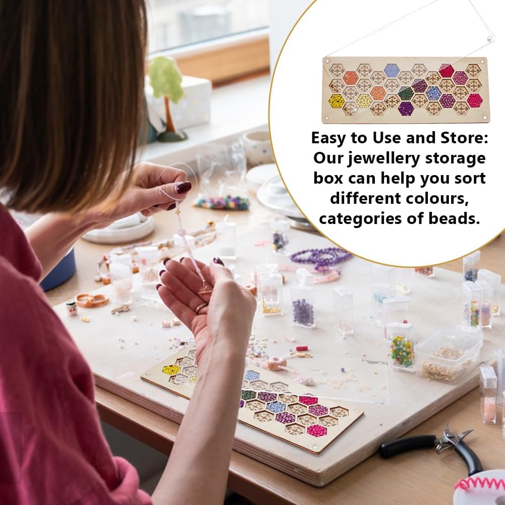 AHANDMAKER Wooden Bead Boards, Beading Trays Jewelry Design Mats with Acrylic Lid, Beads Storage Organize with Pattern, Jewelry Display Cases for bracelet making kit Beading & Jewelry Making