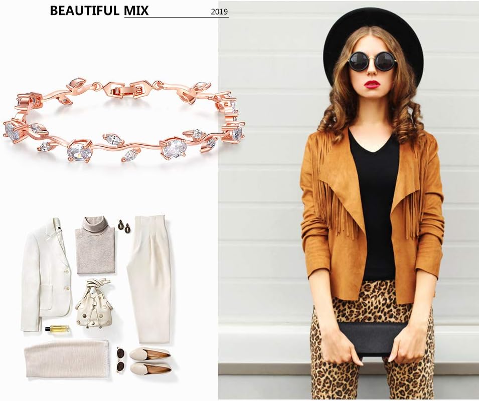 BISAER Lovely White Gold Plated AAA Cubic Zirconia Gemstone Flower Vine 7 Inches Bracelet for Mothers - Image 6