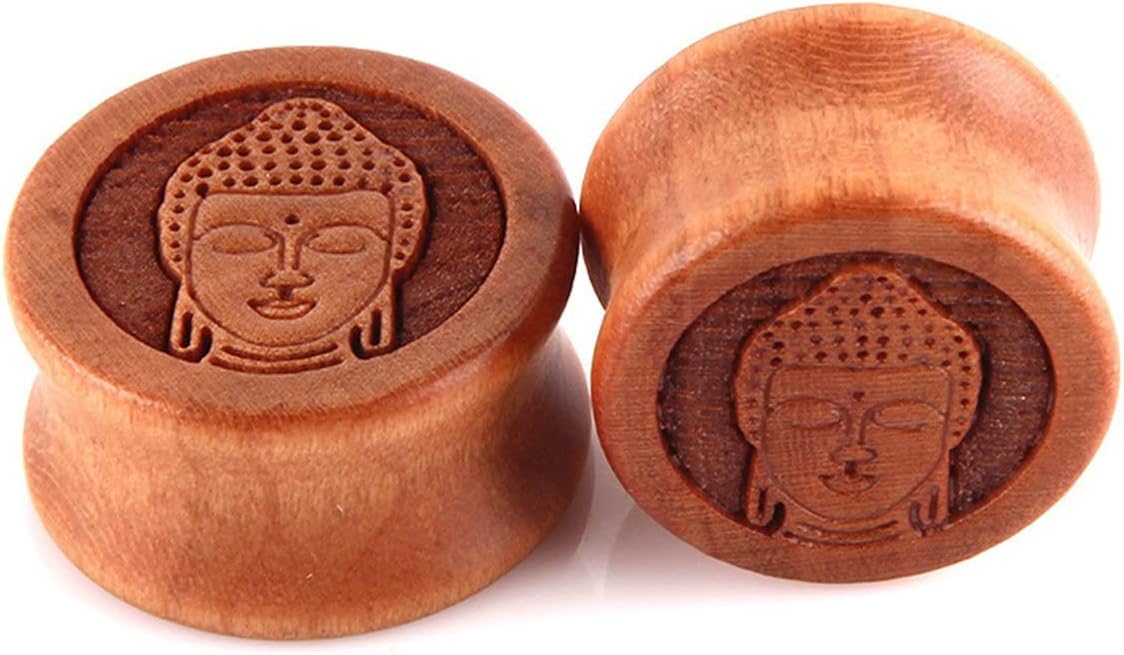 Bishilin2 PCS Tunnel Plugs for Ears, Wooden Tunnel Plugs 10MM Wooden with Buddha Head Plugs and Tunnels Set
