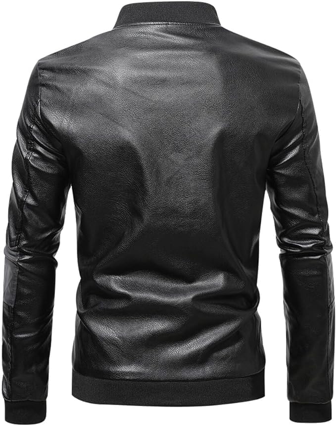 Men's New Black Faux Leather Jacket Brown Moto Motorcycle Bomber Punk Fashion Slim Fit Coat