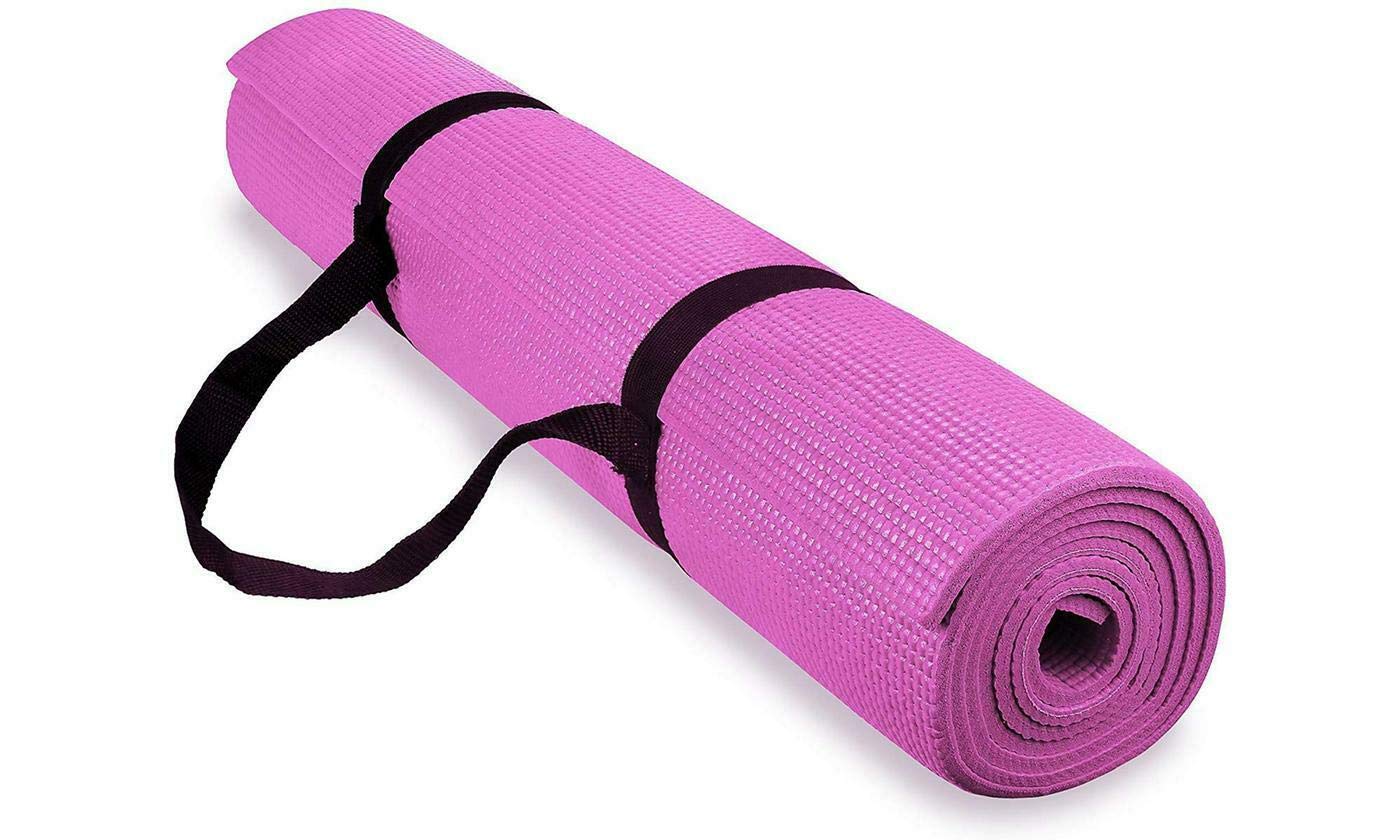 Yoga Mat Pilates Exercise mats with Carry Strap L 170cm, W 61 cm, Thinkness 4mm, Double slip-resistance textured surface Compact and rolls Up easily to carry and store.