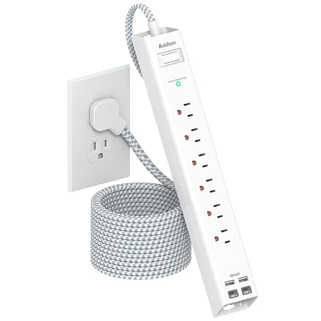 Extension Cord 10 ft - Long Power Strip Surge Protector 6 AC Outlet 4 USB 2 USB C