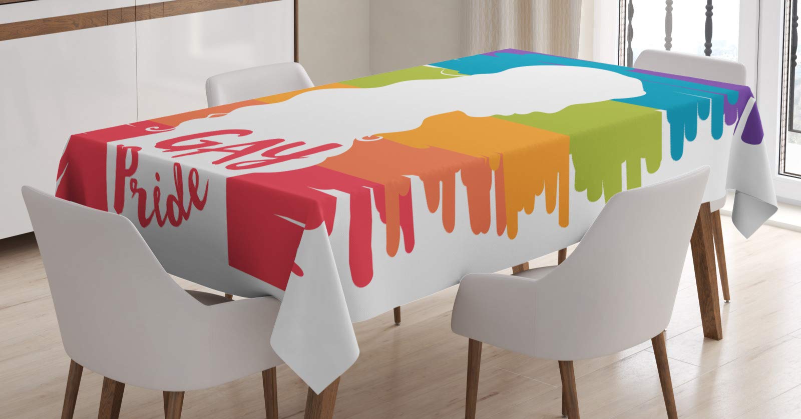 ABAKUHAUS Orgoglio Tovaglia, Rainbow Colors Peace And Love, Rettangolare per Sala da Pranzo e Cucina, 140 cm x 240 cm, Multicolore