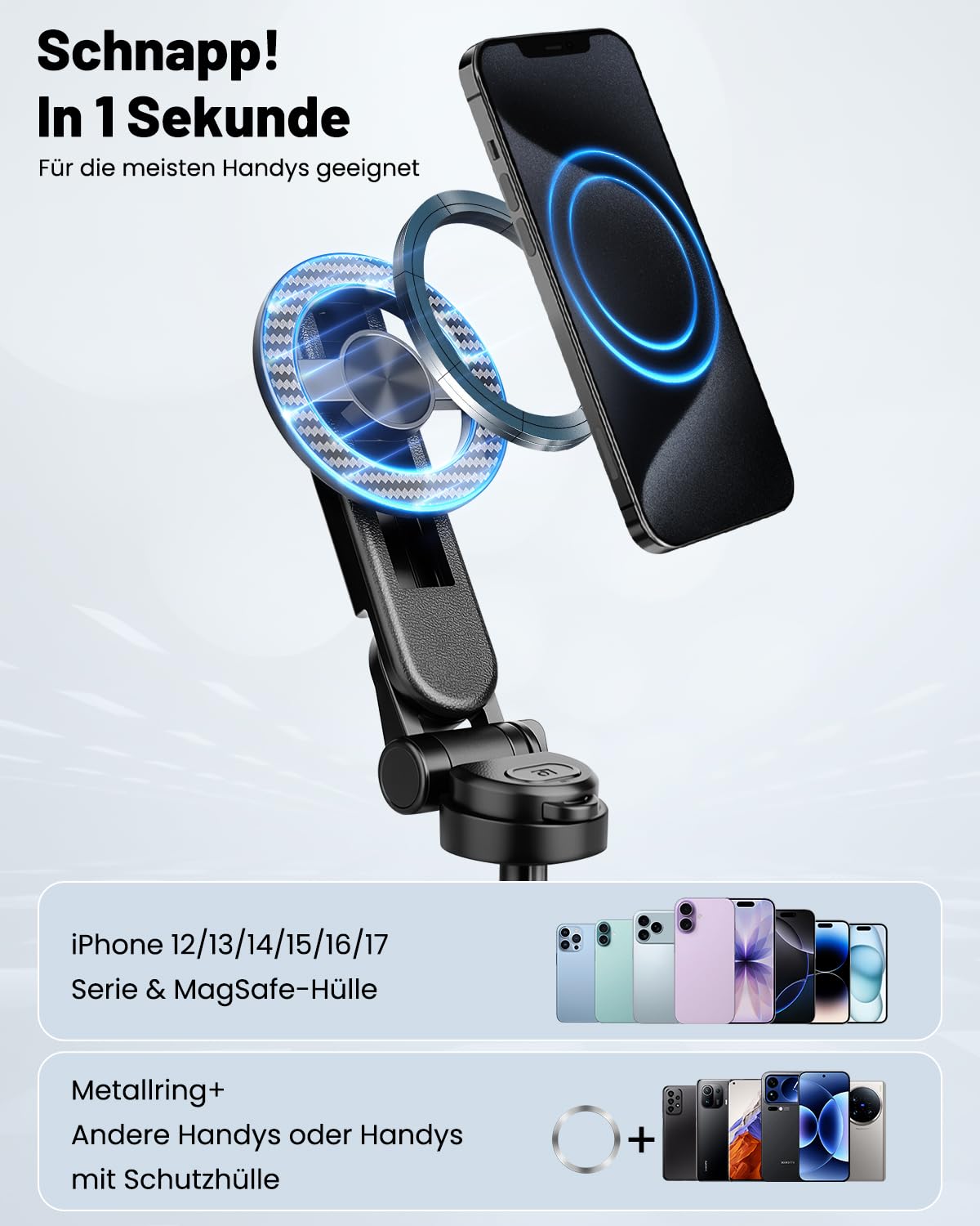 Victiv Magnet Selfie Stick & Handy Stativ, Ultratragbar Mini-Stativ für Smartphone, mit Abnehmbarer Fernbedienung und Magnetischer Ring für iPhone 17/16/15/14 Pro Max Mag-Safe, Samsung, Huawei Android