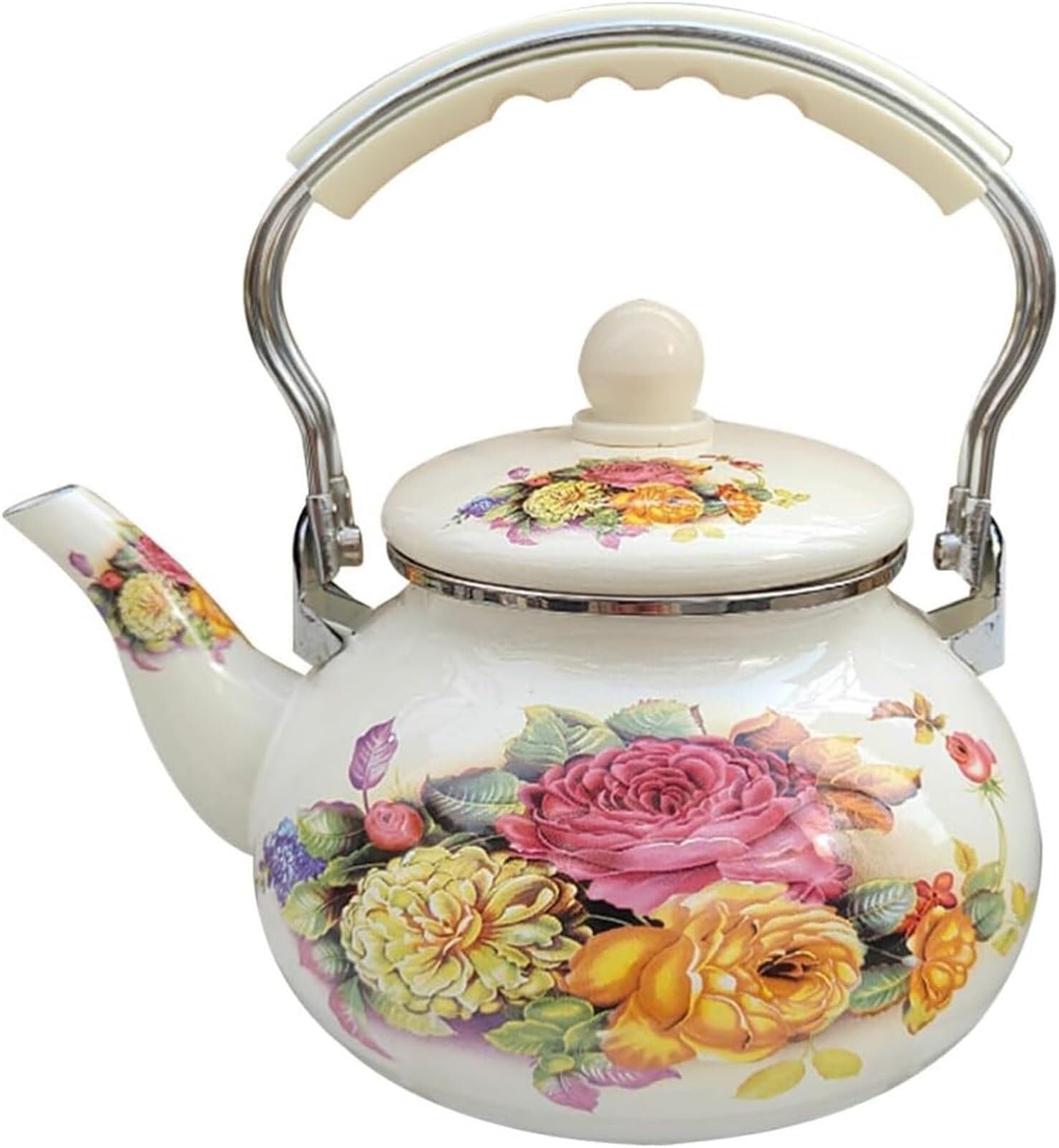 Vintage kwiatowy emaliowany czajnik do herbaty, płyta kuchenna, 2,4 l, trwały, emaliowany, stalowy czajniczek z ergonomicznym uchwytem, do użytku domowego i restauracyjnego