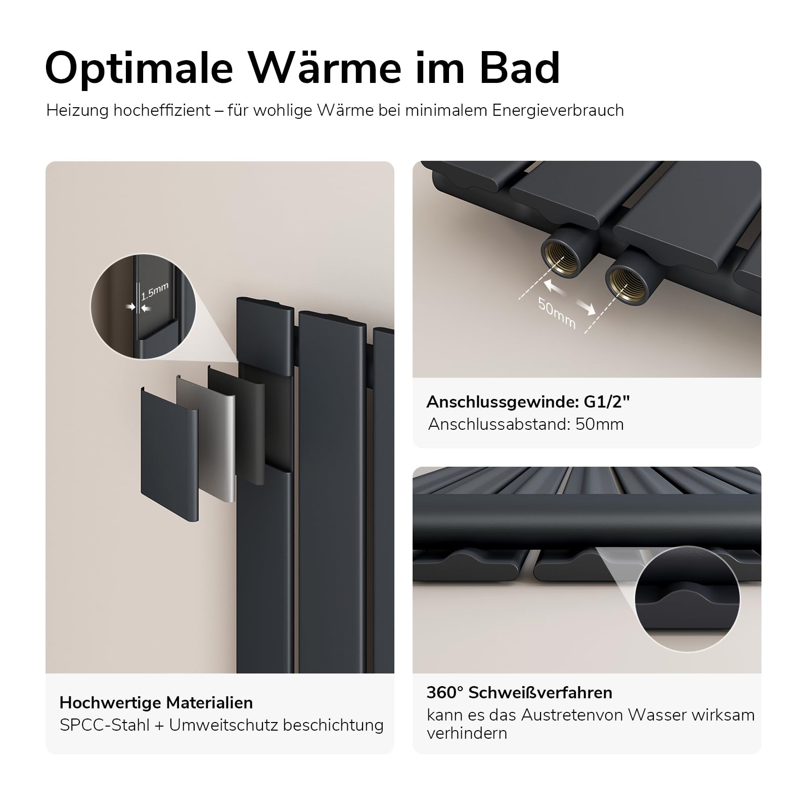 EMKE Radiator, horizontaal, ovaal, 550 x 440 mm, wit, design radiator, dubbellaags, buiskachel, kleine verwarming, zijaansluiting voor warm water
