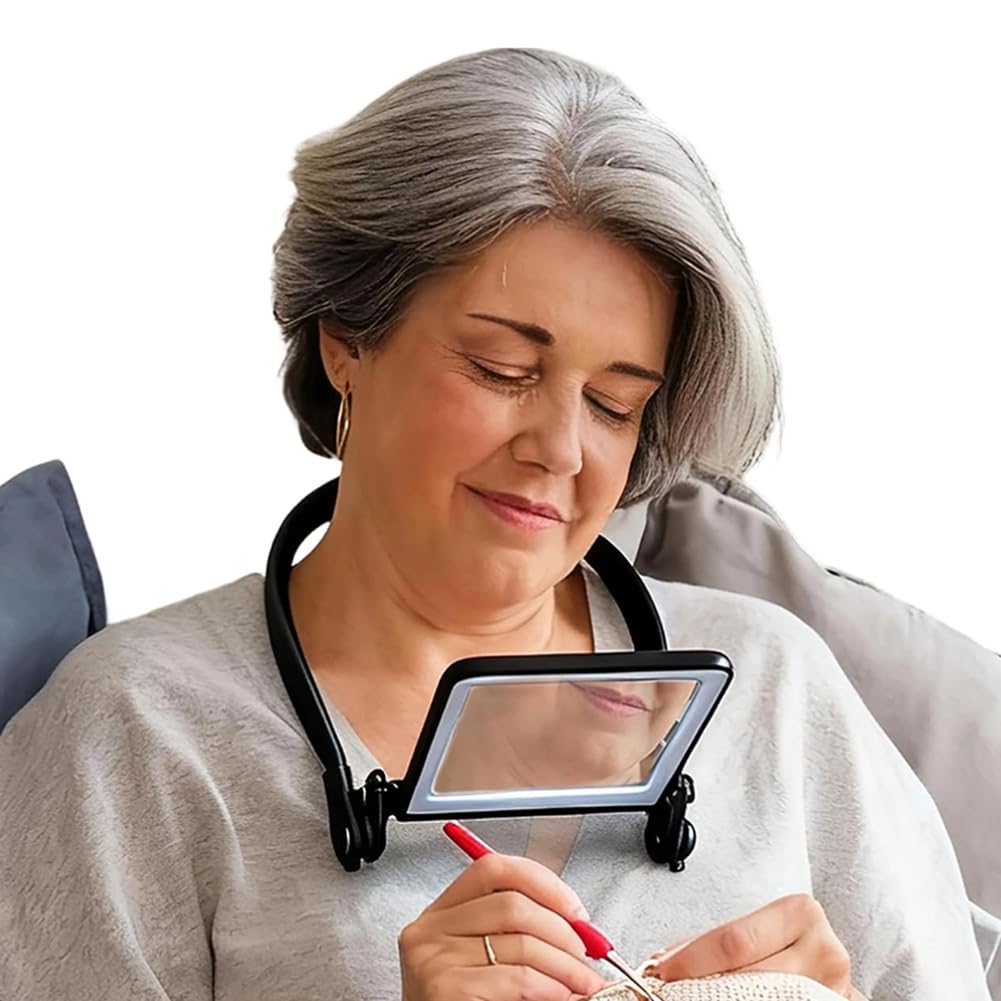 Jnchdghwa Rechargeable Adjustable LED Hands-Free Magnifying Glass with Light, Neck-Wear Page Magnifier for Reading