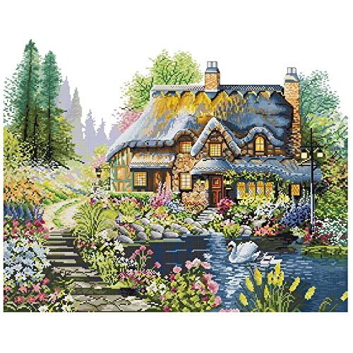 Cross Stitch Kits Stamped Full Range Of Embroidery Kits For Adults Diy 14Ct Cross Stitches Kit Embroidery Patterns For Needlepoint Kit-Villa In The Woods 23.2X18.9 Inch #TOP5