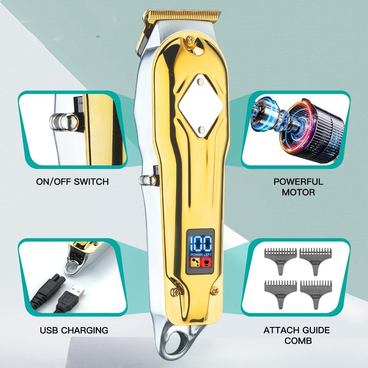 Hair Clippers for Men Hair Clipper Professional Hair TrMetal Shell Zero Cutting Machine Electric LED Display 0mm Hair Clipper for Men(Silver)