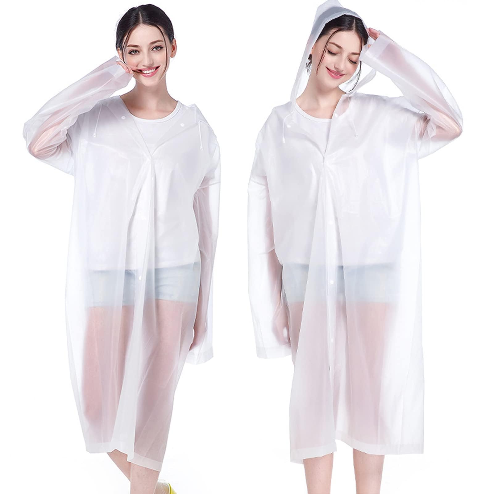AMWYODK Adult Rain Poncho, 2-Piece Reusable Raincoat with Hood and Sleeves, Suitable for Emergency Situations, Outdoor Activities, and Camping, White