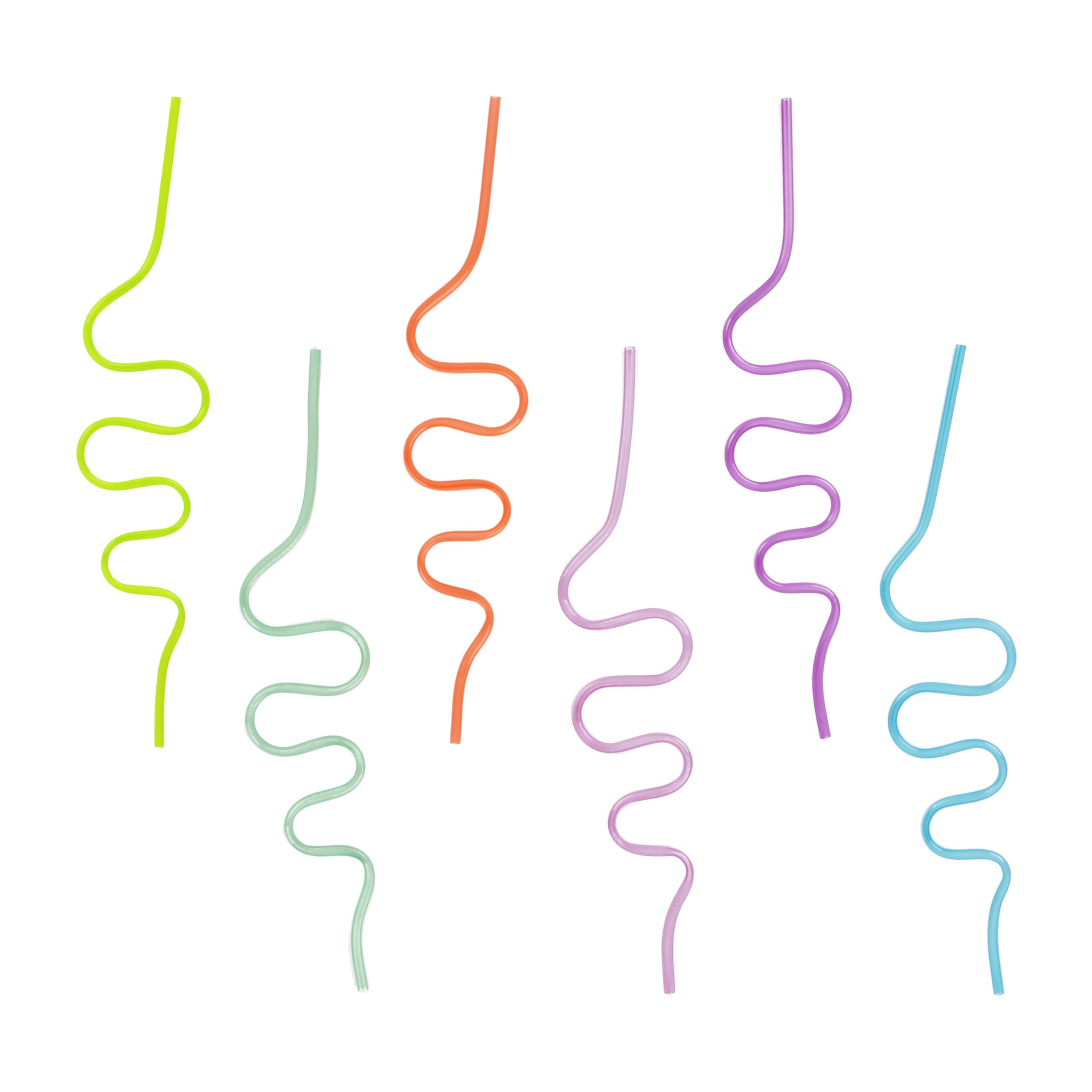 Curly Drinking Straws, 6 Pack, Plastic Reusable Loops, Silly Straws for Kids & Adults