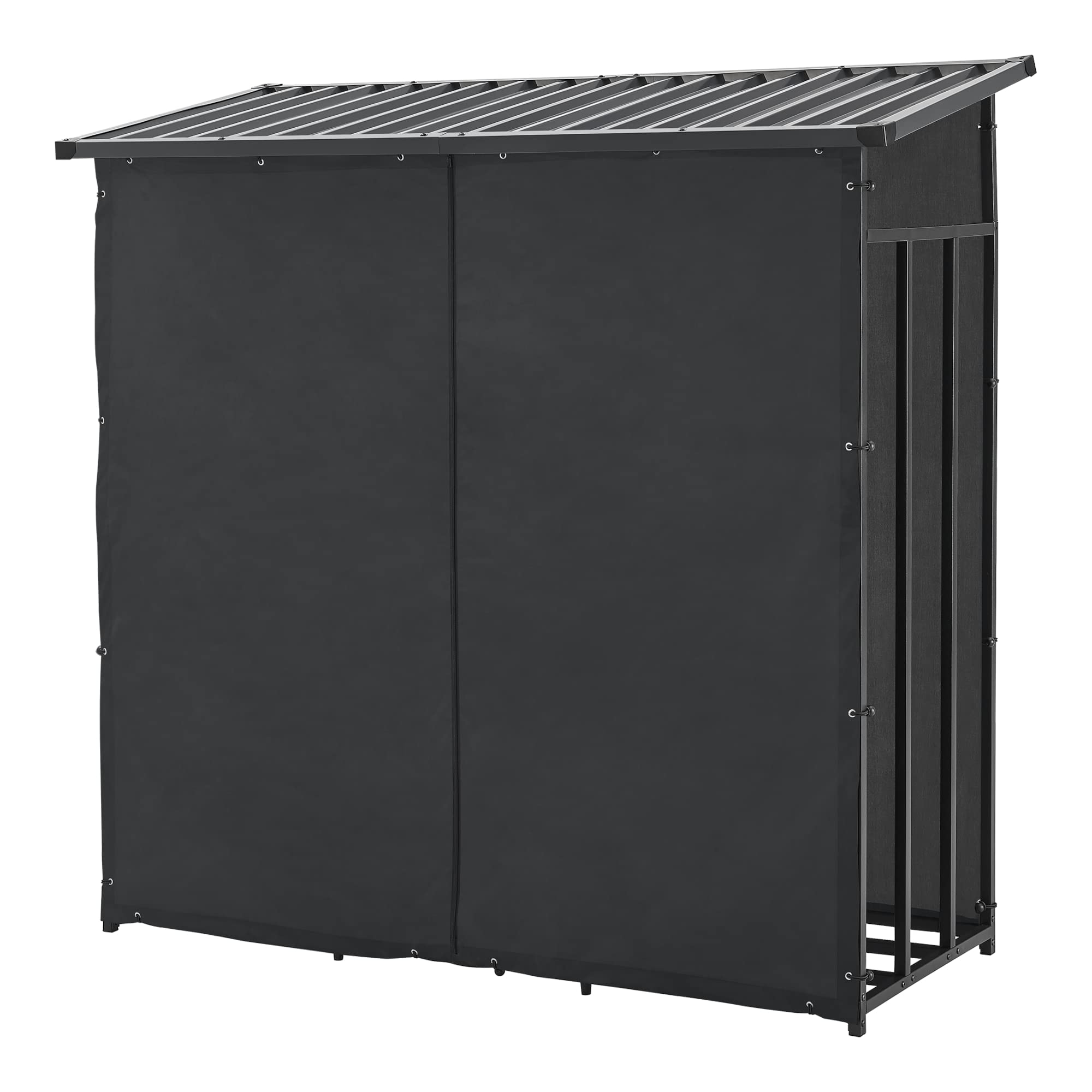 casa.pro Leñera de Exterior Yakutat Cobertizo para Madera Soporte para Leña con Techo Inclinado y Cubierta Acero 185 x 180 x 70 cm Negro