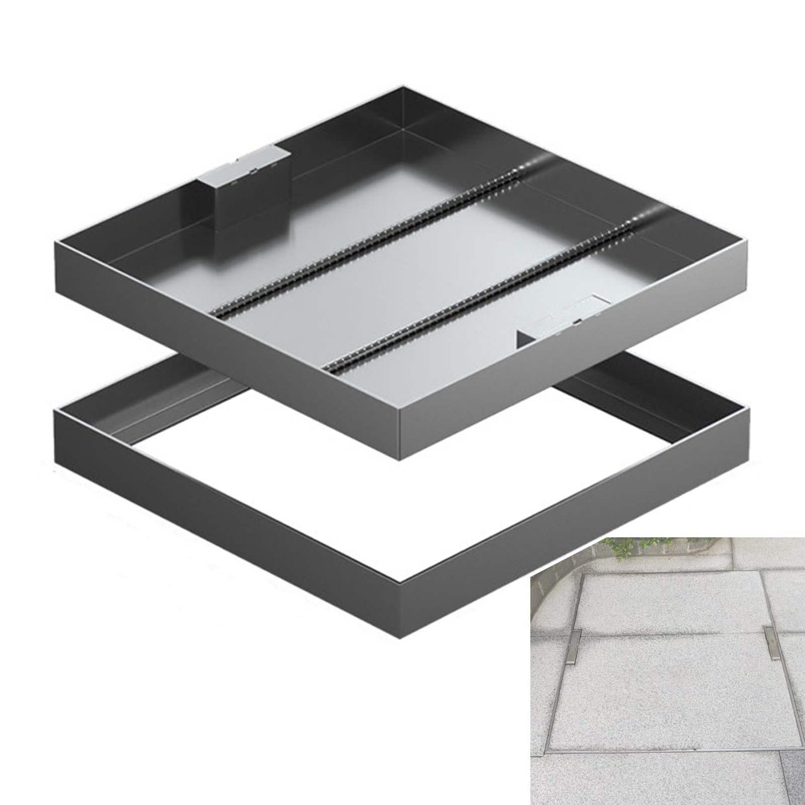 GJMSSMY Stainless Steel Recessed Manhole Cover 12x12in Invisible Septic Tank Cover for Yard & Driveway Durable Embedded Design HeavyDuty Pavement Access Solution