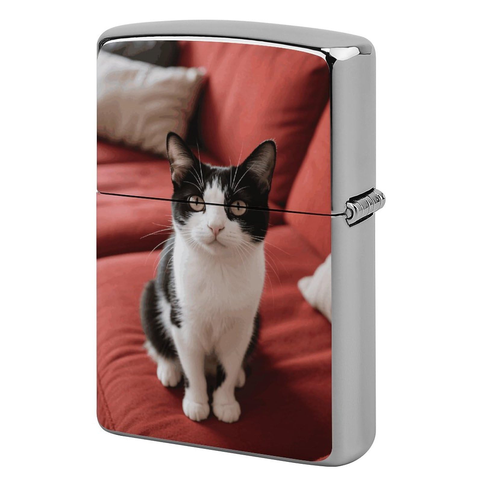 Cat on The Sofa Lighter Case Cover Vintage Metal Lighter Sleeve Reusable Lighter Protective Cover Decorative Lighter Holder Birthday Gifts for Men Women