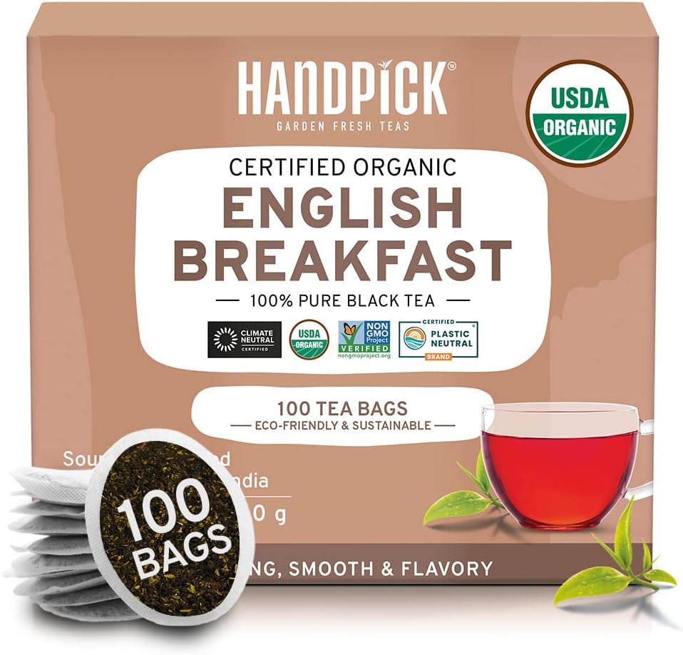 HANDPICK, Organic English Breakfast Black Tea Bags (100 Count) USDA