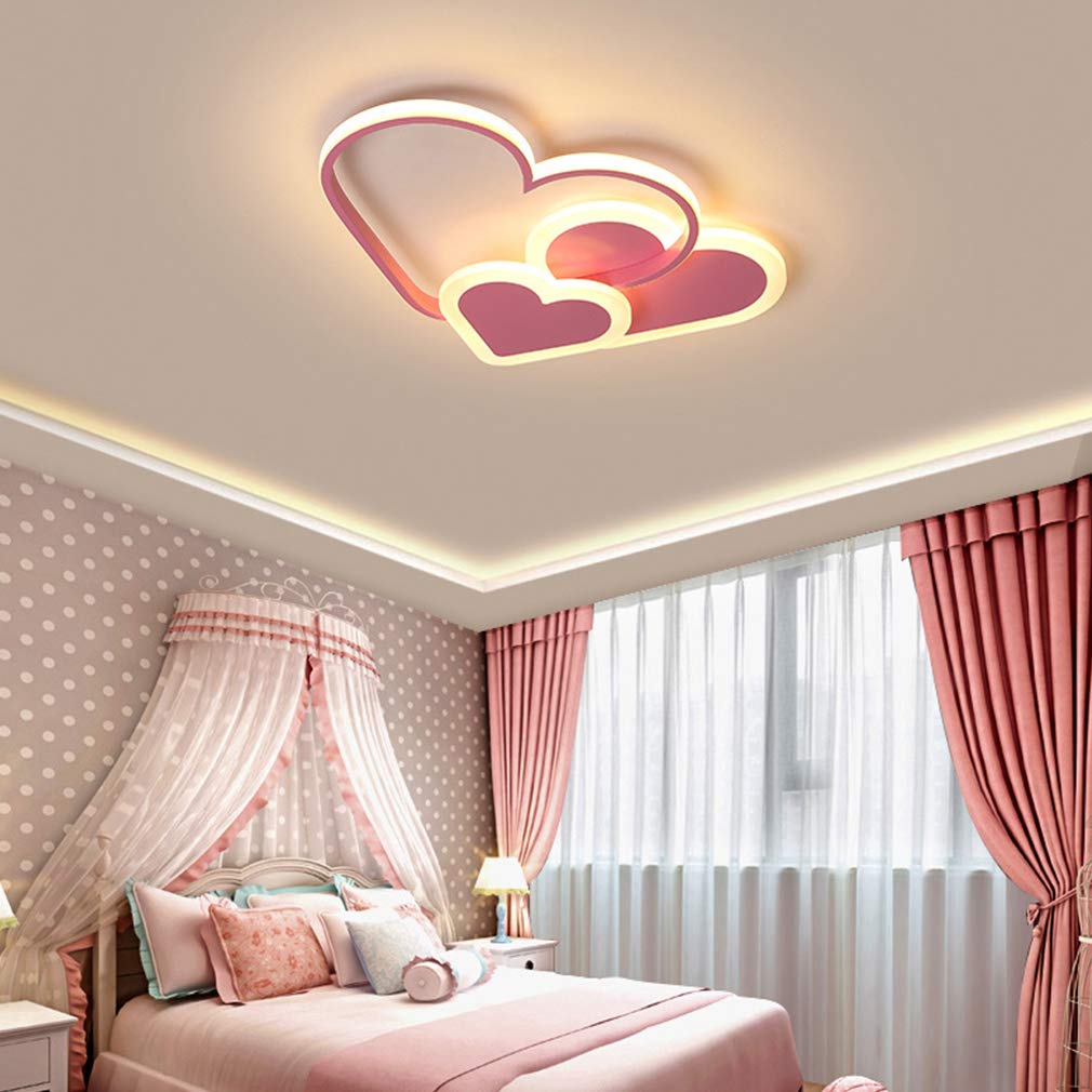 Plafonnier LED Chambre d’enfant Moderne Luminaire Garçons Filles Chambre à Coucher Dimmable Lustre Cœur Pour Salle à Manger Cuisine Petit salon Lampe Suspendue (Cœur Rose)
