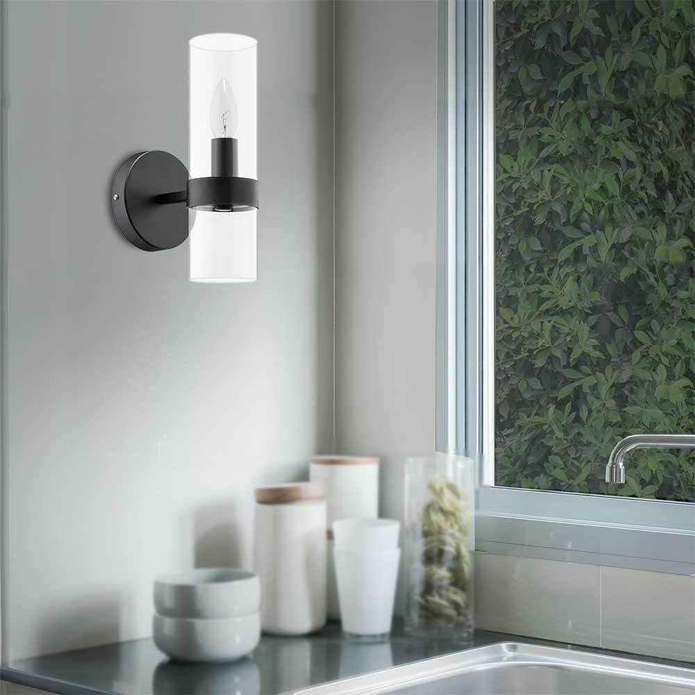 Nowoczesna lampa ścienna do wnętrz kinkiet 1 światło matowy metal czarny styl wiejski przezroczysty szklany klosz instalacja na żyrandol w górę lub w dół oświetlenie oprawa ścienna