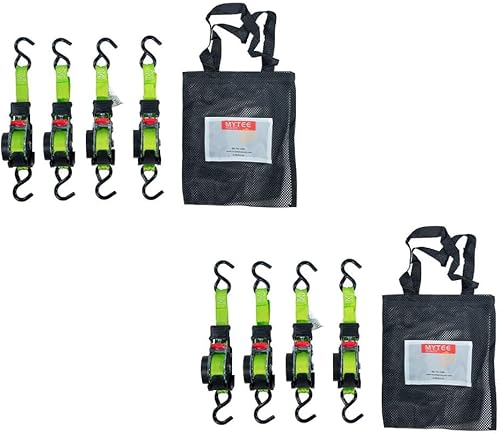 Vista 19 de Mytee Products Paquete de 4 correas de trinquete retráctiles de 1 pulgada x 12 pies con gancho en S recubierto de zinc para motocicletas, Naranja