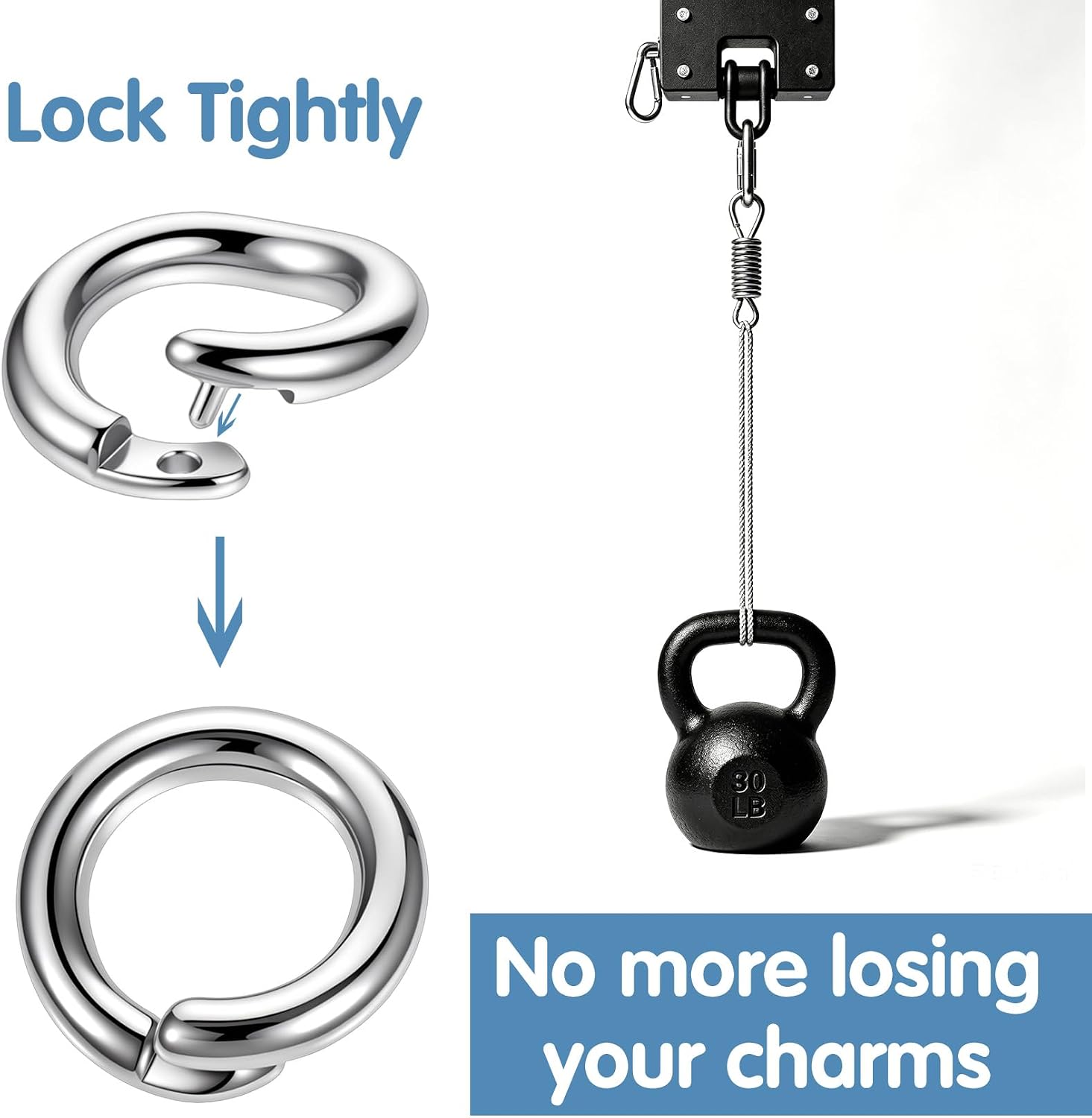 50Pcs Locking Jump Rings for Jewelry Making, Silver Heavy Duty Jump Rings