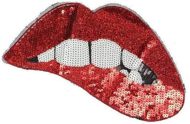 1pc Large Red Lips Patches Iron on Patches or Sew on for Clothing Glitter Sequin Embroidered Red Sequins Lip Patch DIY Motif Embroidered Applique Craft