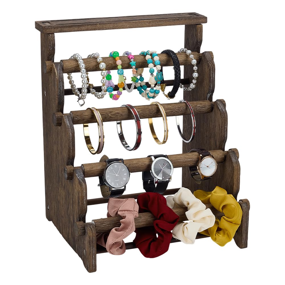 FINGERINSPIRE Porte-Bracelet en Bois à 5 Niveaux Présentoir de Colliers Couleur Café Présentoirs pour Bijoux Organisateur pour Vente de Bijoux Bangle Montre Magasin Vitrine Stockage Maison Présentoir